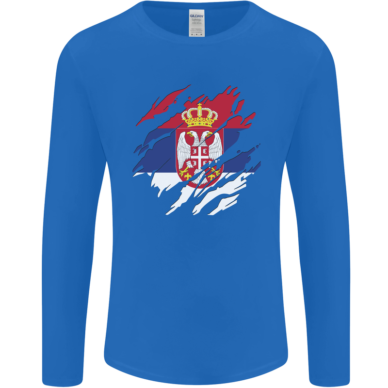 Torn Serbia Flag Serbia Day Football Mens Long Sleeve T-Shirt Royal Blue