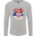 Torn Serbia Flag Serbia Day Football Mens Long Sleeve T-Shirt Sports Grey