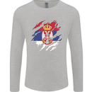 Torn Serbia Flag Serbia Day Football Mens Long Sleeve T-Shirt Sports Grey