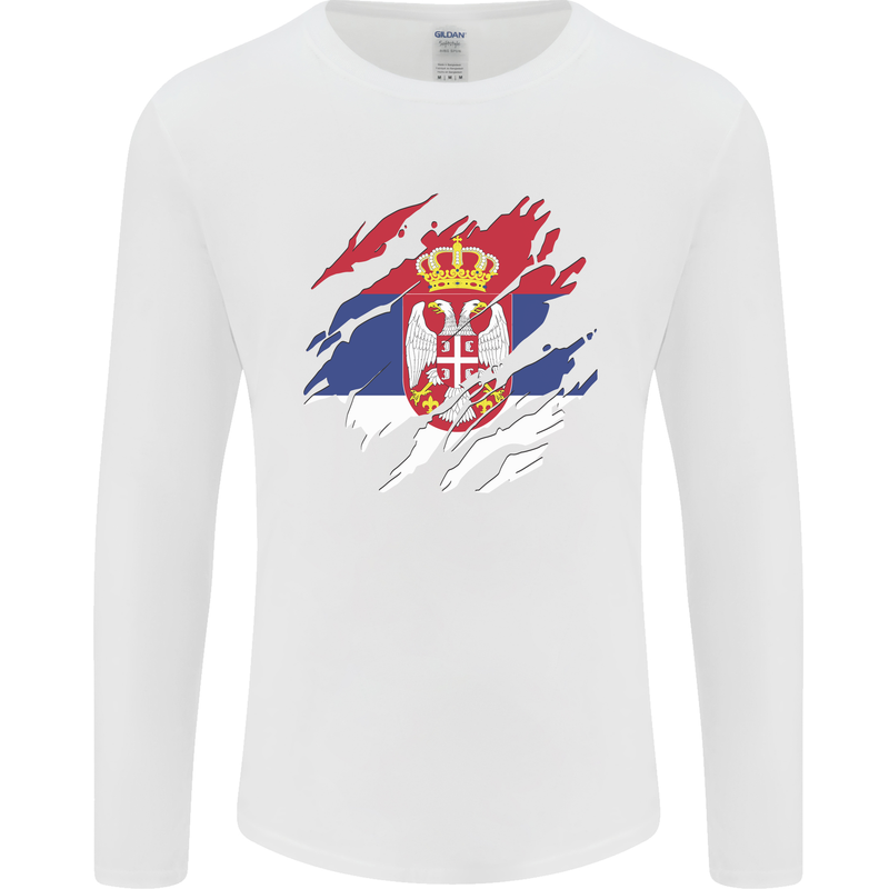 Torn Serbia Flag Serbia Day Football Mens Long Sleeve T-Shirt White