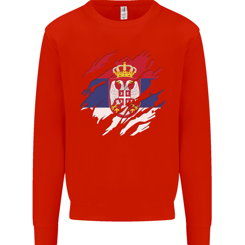 Torn Serbia Flag Serbia Day Football Mens Sweatshirt Jumper Bright Red