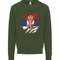 Torn Serbia Flag Serbia Day Football Mens Sweatshirt Jumper Forest Green