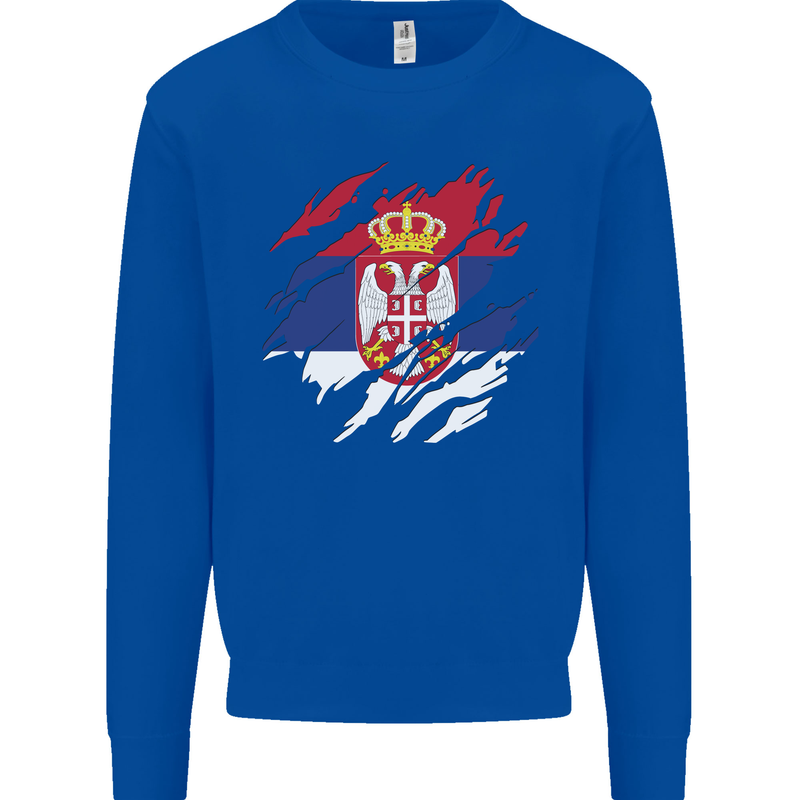 Torn Serbia Flag Serbia Day Football Mens Sweatshirt Jumper Royal Blue
