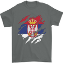 Torn Serbia Flag Serbia Day Football Mens T-Shirt 100% Cotton Charcoal