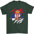 Torn Serbia Flag Serbia Day Football Mens T-Shirt 100% Cotton Forest Green
