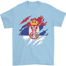 Torn Serbia Flag Serbia Day Football Mens T-Shirt 100% Cotton Light Blue