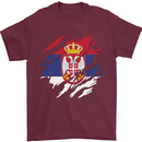 Torn Serbia Flag Serbia Day Football Mens T-Shirt 100% Cotton Maroon