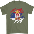 Torn Serbia Flag Serbia Day Football Mens T-Shirt 100% Cotton Military Green