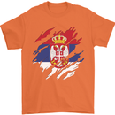 Torn Serbia Flag Serbia Day Football Mens T-Shirt 100% Cotton Orange