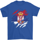 Torn Serbia Flag Serbia Day Football Mens T-Shirt 100% Cotton Royal Blue