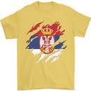Torn Serbia Flag Serbia Day Football Mens T-Shirt 100% Cotton Yellow