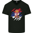 Torn Serbia Flag Serbia Day Football Mens V-Neck Cotton T-Shirt Black