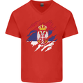 Torn Serbia Flag Serbia Day Football Mens V-Neck Cotton T-Shirt Red