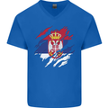 Torn Serbia Flag Serbia Day Football Mens V-Neck Cotton T-Shirt Royal Blue