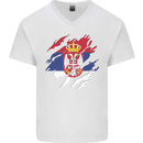 Torn Serbia Flag Serbia Day Football Mens V-Neck Cotton T-Shirt White