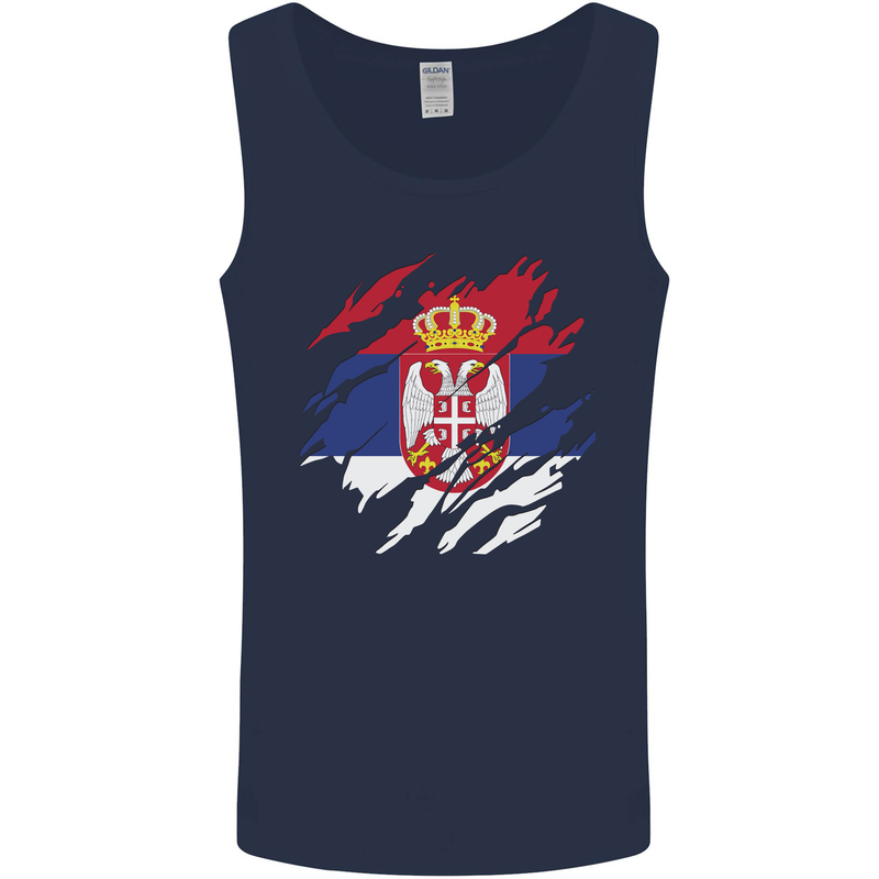 Torn Serbia Flag Serbia Day Football Mens Vest Tank Top Navy Blue