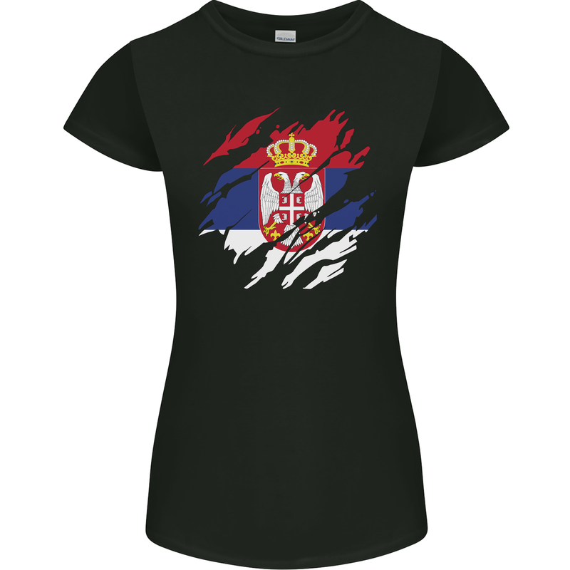 Torn Serbia Flag Serbia Day Football Womens Petite Cut T-Shirt Black