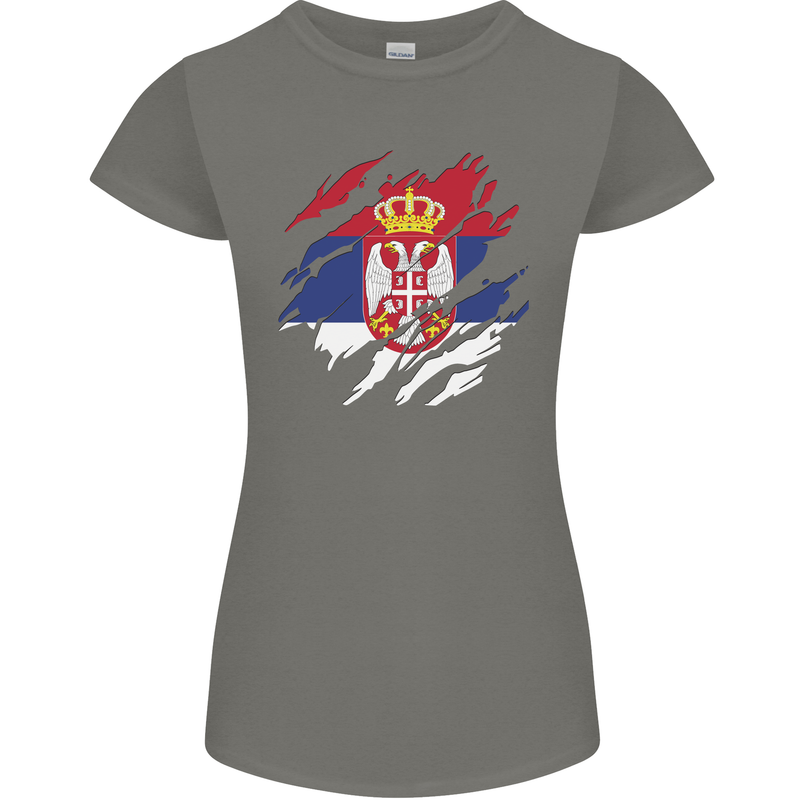Torn Serbia Flag Serbia Day Football Womens Petite Cut T-Shirt Charcoal