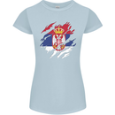 Torn Serbia Flag Serbia Day Football Womens Petite Cut T-Shirt Light Blue
