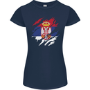 Torn Serbia Flag Serbia Day Football Womens Petite Cut T-Shirt Navy Blue