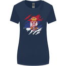 Torn Serbia Flag Serbia Day Football Womens Wider Cut T-Shirt Navy Blue