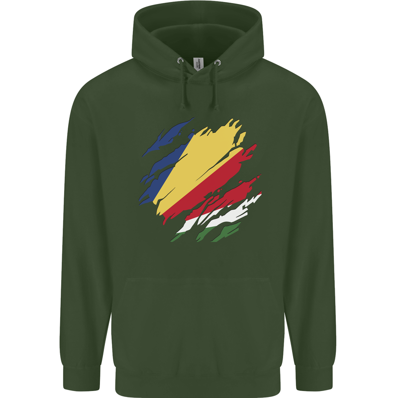 Torn Seychelles Flag Seychellois Day Football Childrens Kids Hoodie Forest Green