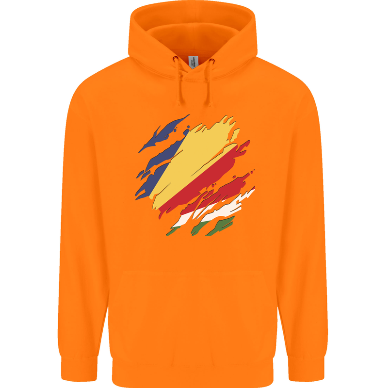 Torn Seychelles Flag Seychellois Day Football Childrens Kids Hoodie Orange