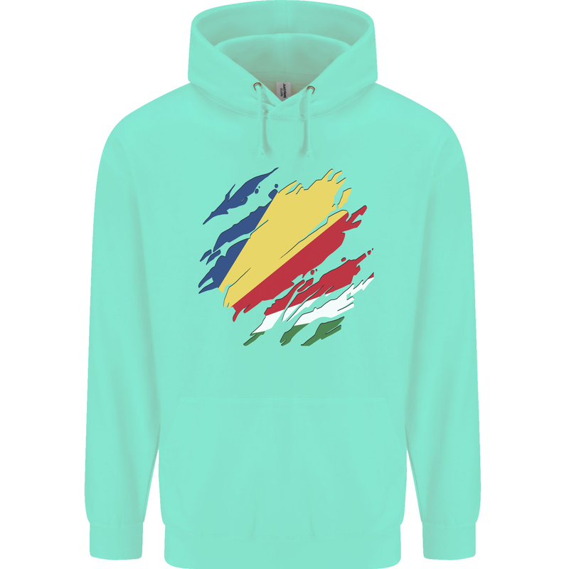 Torn Seychelles Flag Seychellois Day Football Childrens Kids Hoodie Peppermint