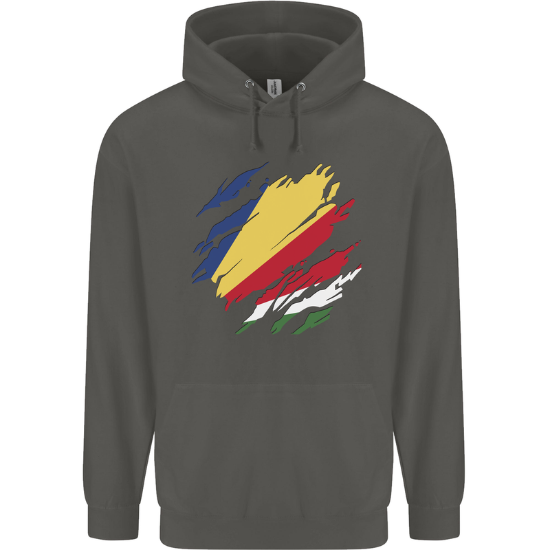 Torn Seychelles Flag Seychellois Day Football Childrens Kids Hoodie Storm Grey