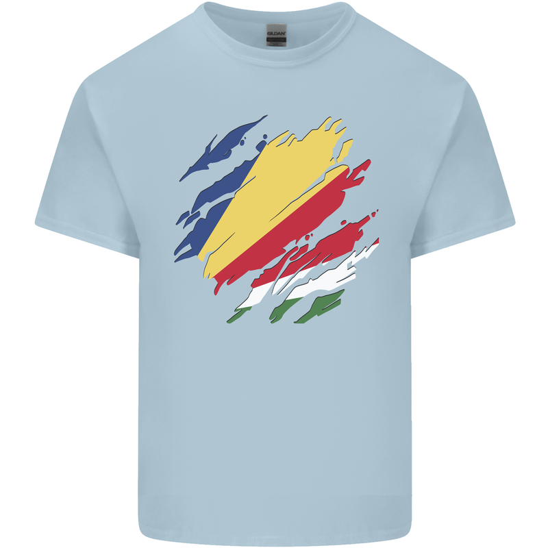 Torn Seychelles Flag Seychellois Day Football Kids T-Shirt Childrens Light Blue