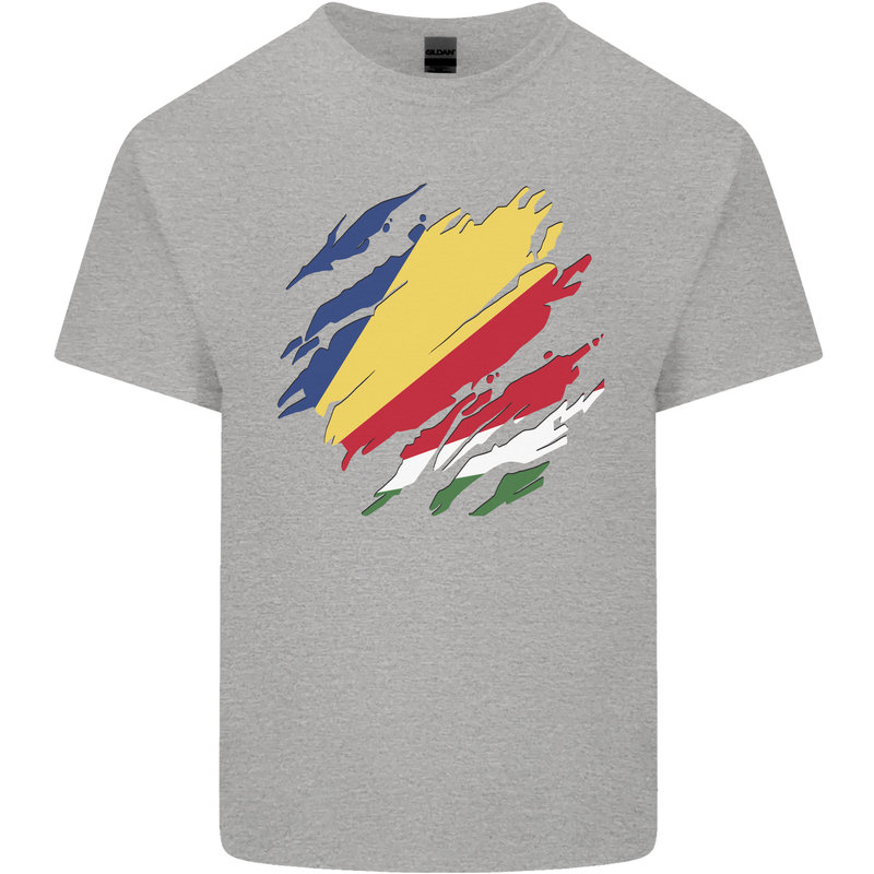 Torn Seychelles Flag Seychellois Day Football Kids T-Shirt Childrens Sports Grey