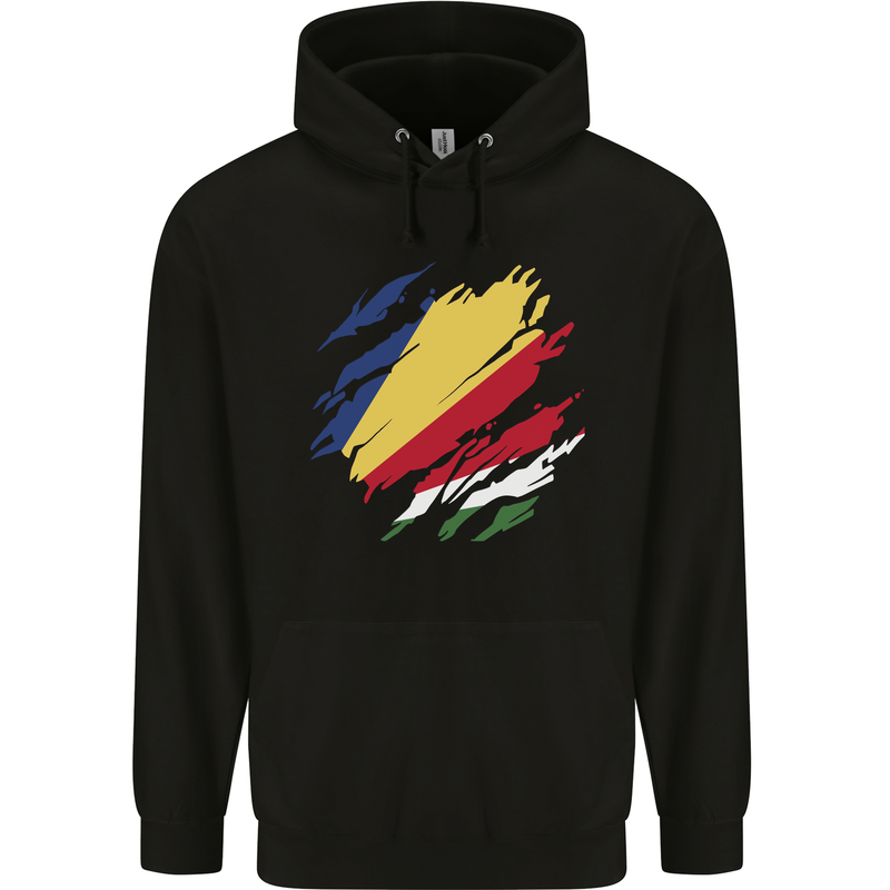 Torn Seychelles Flag Seychellois Day Football Mens 80% Cotton Hoodie Black
