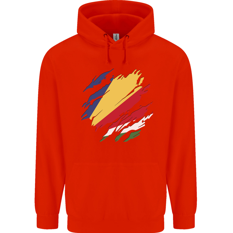Torn Seychelles Flag Seychellois Day Football Mens 80% Cotton Hoodie Bright Red