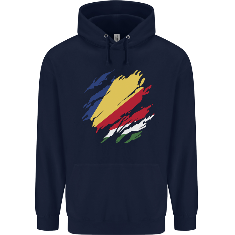 Torn Seychelles Flag Seychellois Day Football Mens 80% Cotton Hoodie Navy Blue