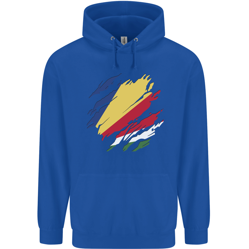 Torn Seychelles Flag Seychellois Day Football Mens 80% Cotton Hoodie Royal Blue