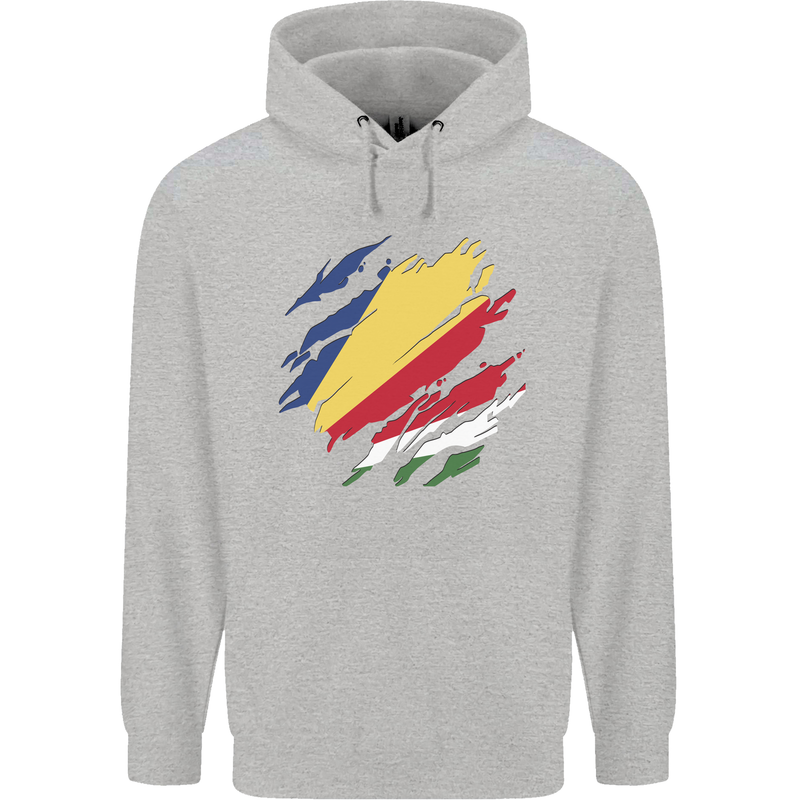 Torn Seychelles Flag Seychellois Day Football Mens 80% Cotton Hoodie Sports Grey