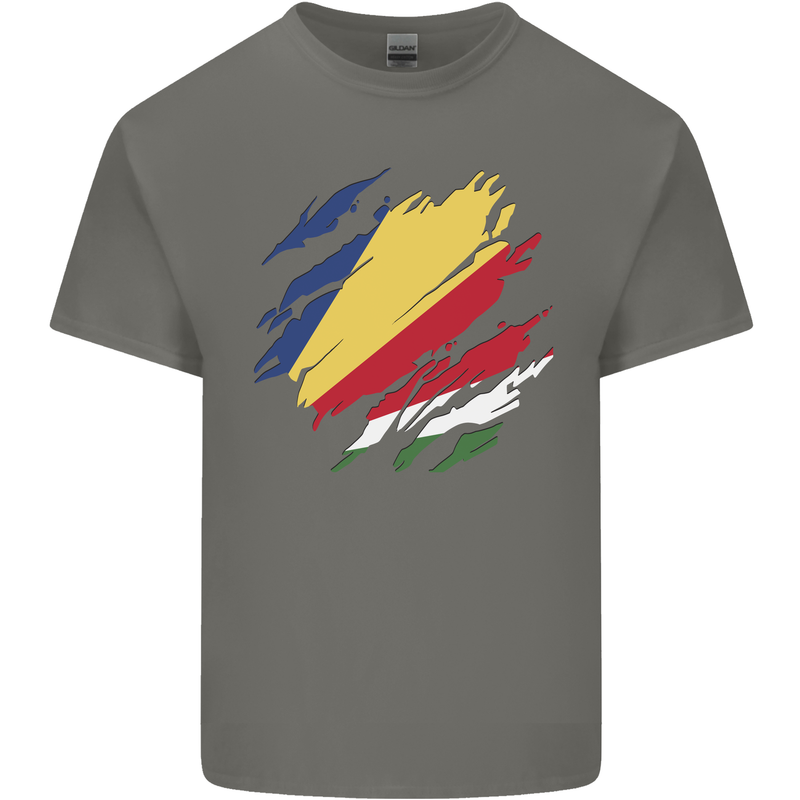 Torn Seychelles Flag Seychellois Day Football Mens Cotton T-Shirt Tee Top Charcoal