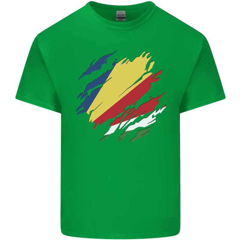 Torn Seychelles Flag Seychellois Day Football Mens Cotton T-Shirt Tee Top Irish Green