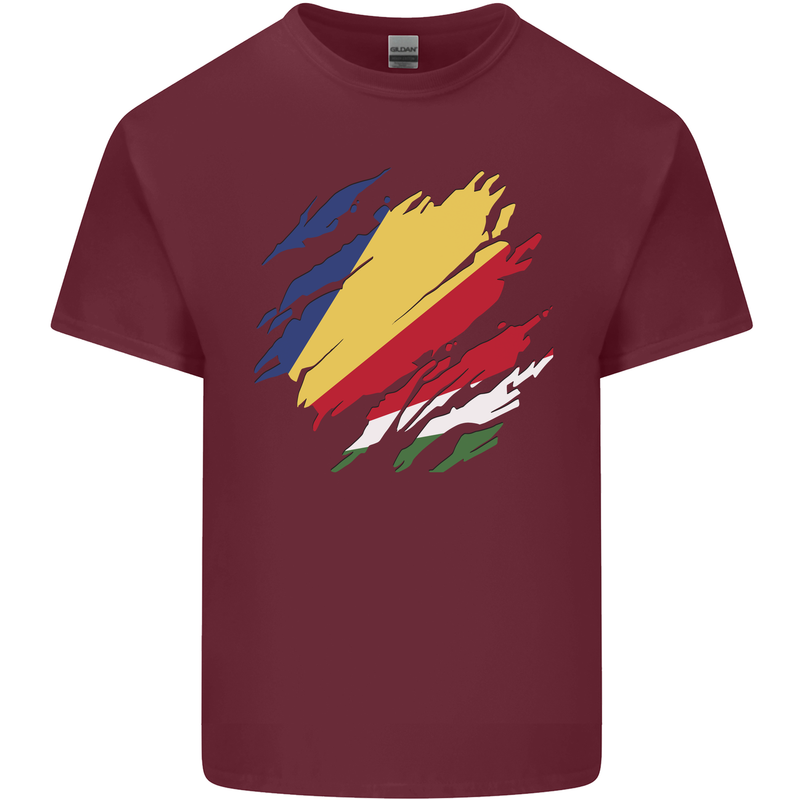 Torn Seychelles Flag Seychellois Day Football Mens Cotton T-Shirt Tee Top Maroon