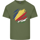 Torn Seychelles Flag Seychellois Day Football Mens Cotton T-Shirt Tee Top Military Green
