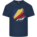 Torn Seychelles Flag Seychellois Day Football Mens Cotton T-Shirt Tee Top Navy Blue