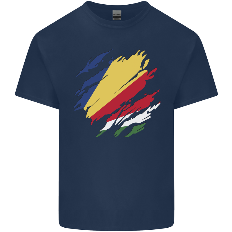 Torn Seychelles Flag Seychellois Day Football Mens Cotton T-Shirt Tee Top Navy Blue