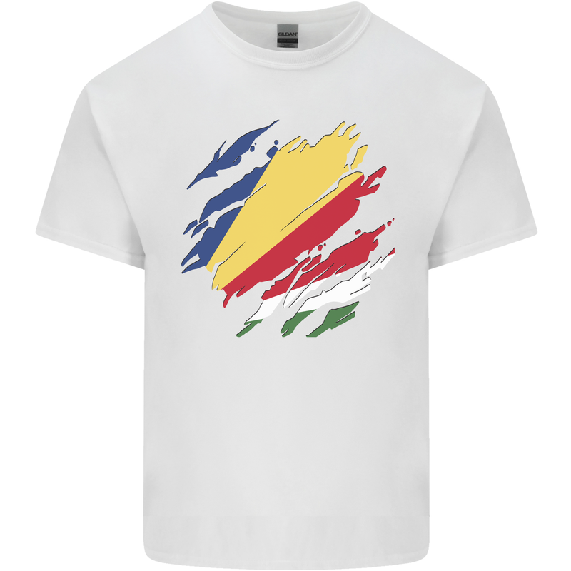 Torn Seychelles Flag Seychellois Day Football Mens Cotton T-Shirt Tee Top White