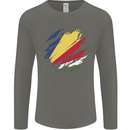 Torn Seychelles Flag Seychellois Day Football Mens Long Sleeve T-Shirt Charcoal