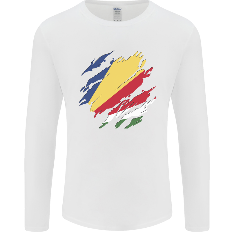 Torn Seychelles Flag Seychellois Day Football Mens Long Sleeve T-Shirt White