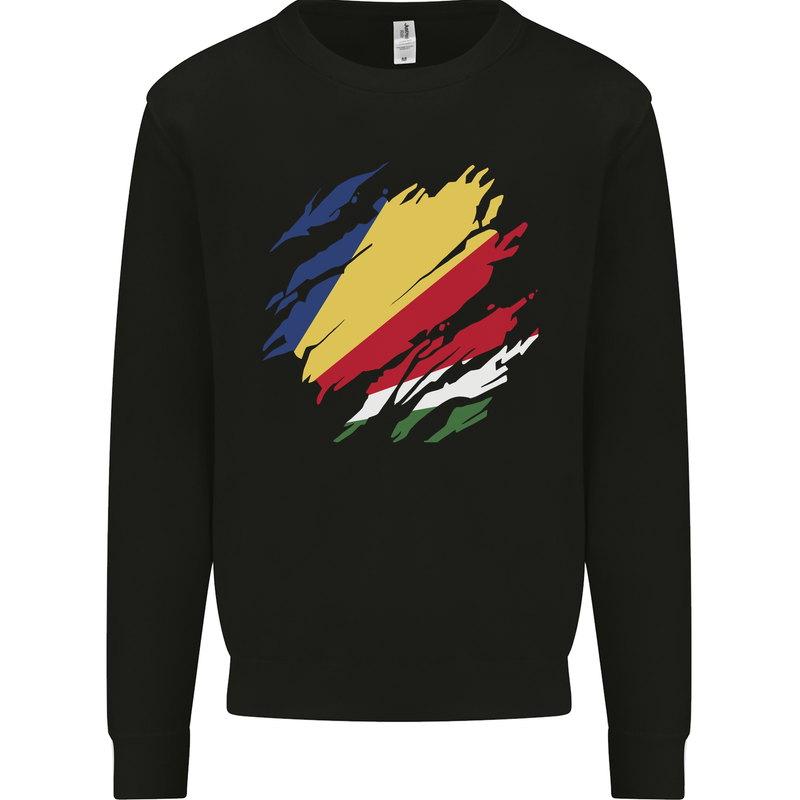 Torn Seychelles Flag Seychellois Day Football Mens Sweatshirt Jumper Black