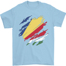 Torn Seychelles Flag Seychellois Day Football Mens T-Shirt 100% Cotton Light Blue
