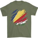 Torn Seychelles Flag Seychellois Day Football Mens T-Shirt 100% Cotton Military Green