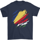 Torn Seychelles Flag Seychellois Day Football Mens T-Shirt 100% Cotton Navy Blue