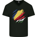 Torn Seychelles Flag Seychellois Day Football Mens V-Neck Cotton T-Shirt Black